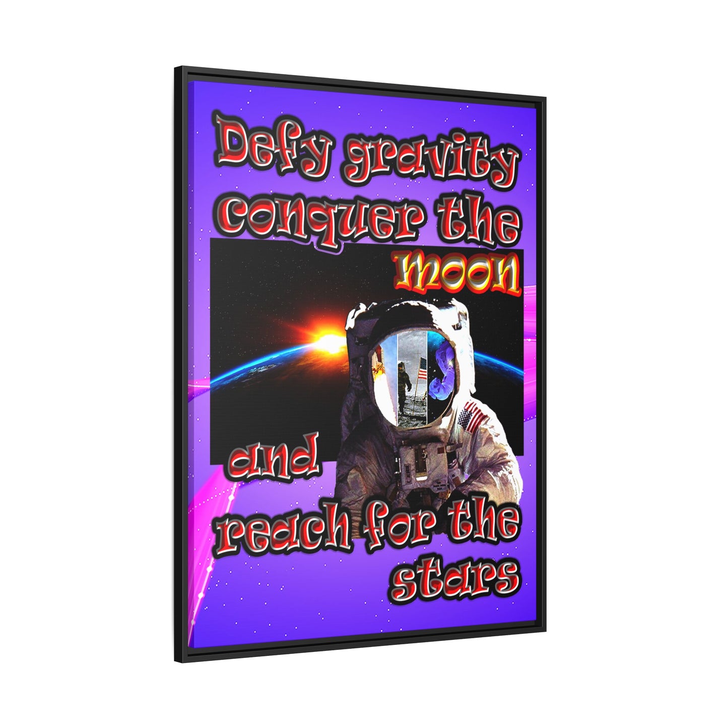 defy conquer reach - framed canvas art (purple-pink wave)