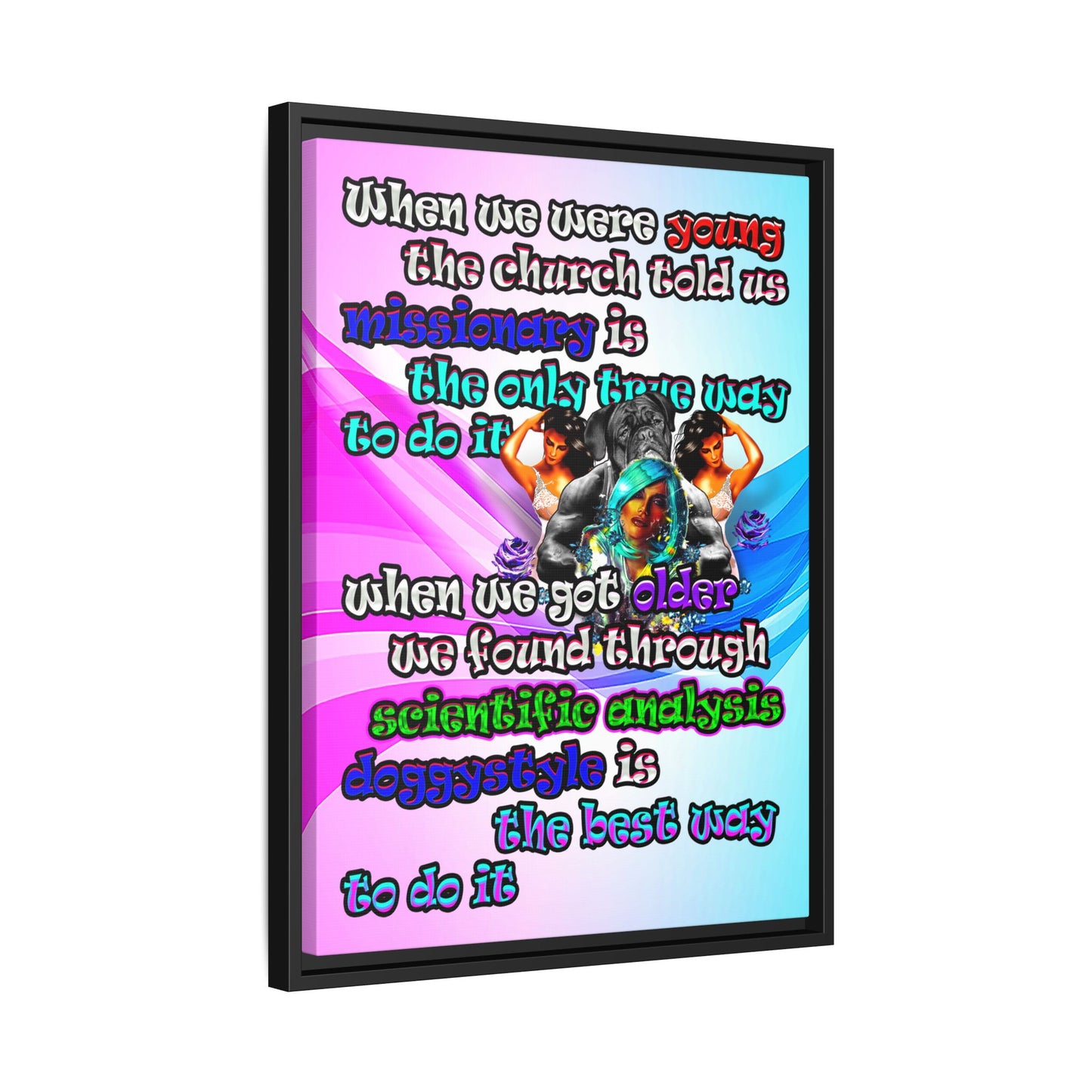 doggystyle - framed canvas art (light blue-pink wave)