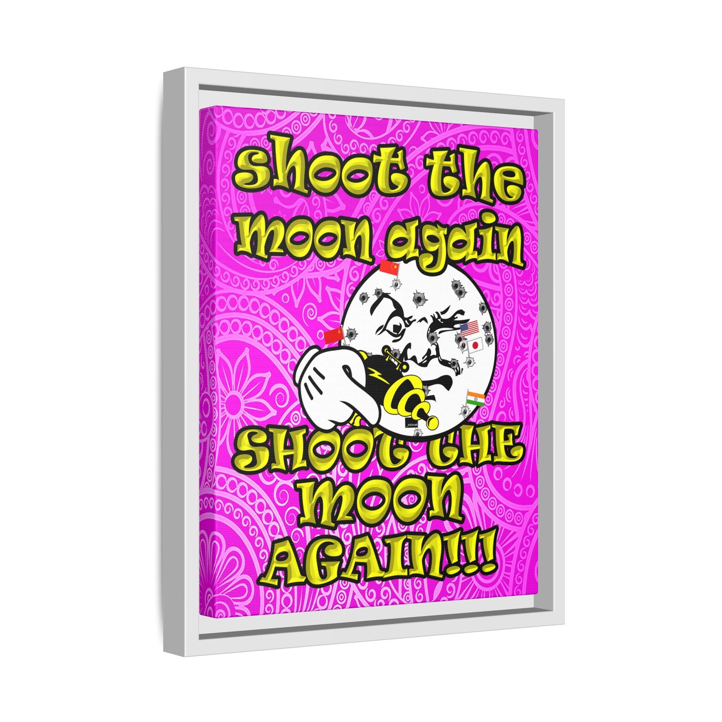 shoot the moon again - framed canvas art (pink swirl)