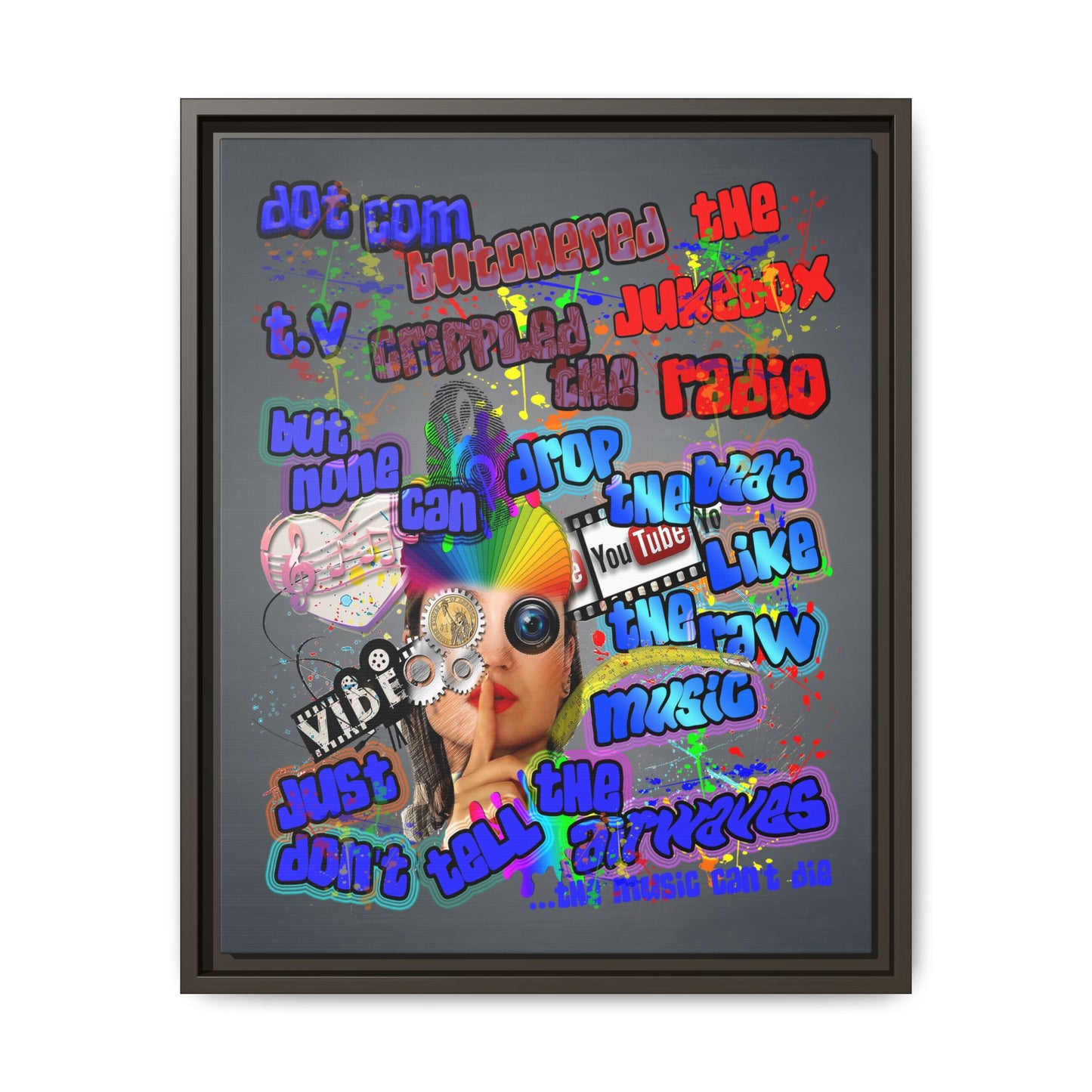 drop the beat - framed canvas art (grey-light grey)