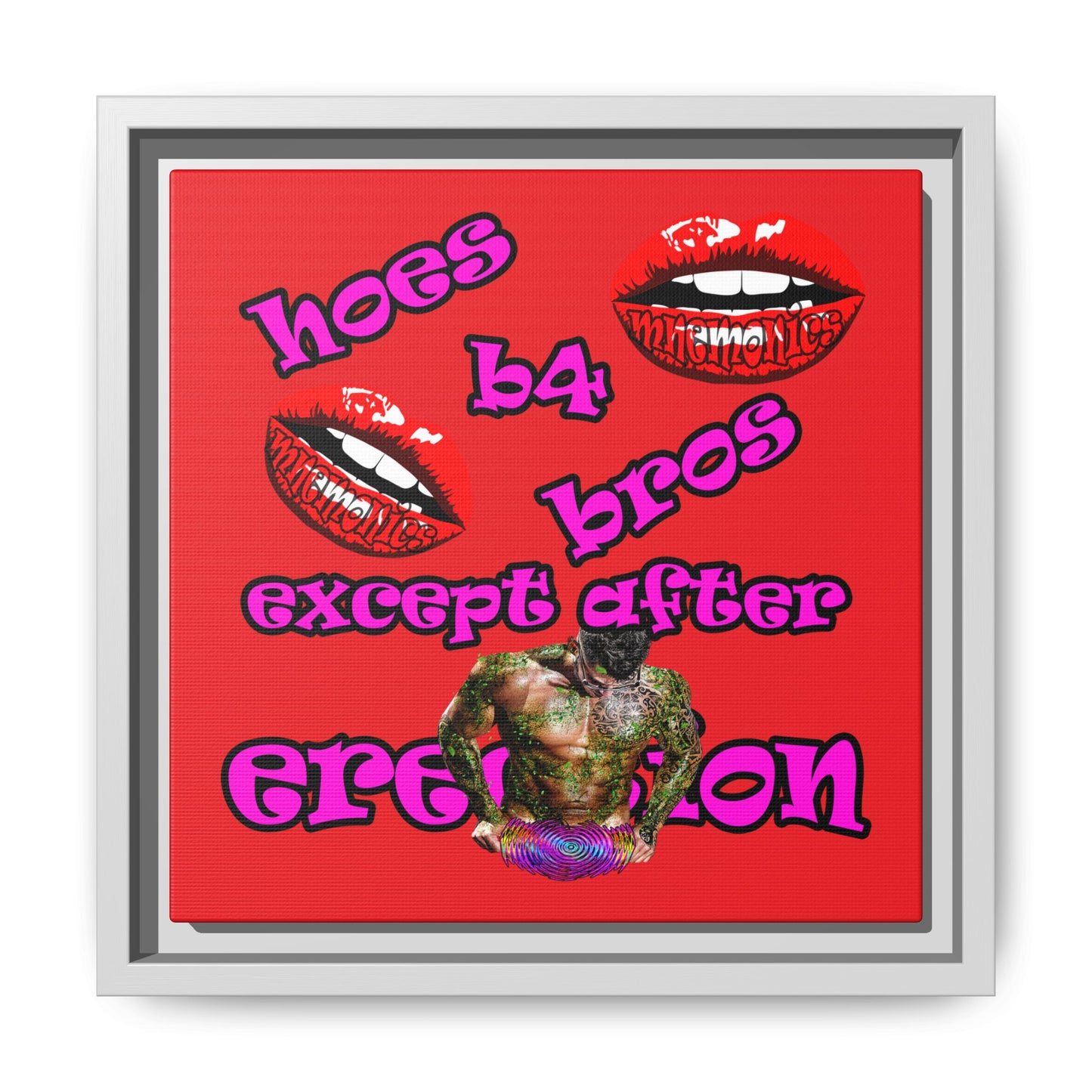 hoes b4 bros - framed canvas art (red)