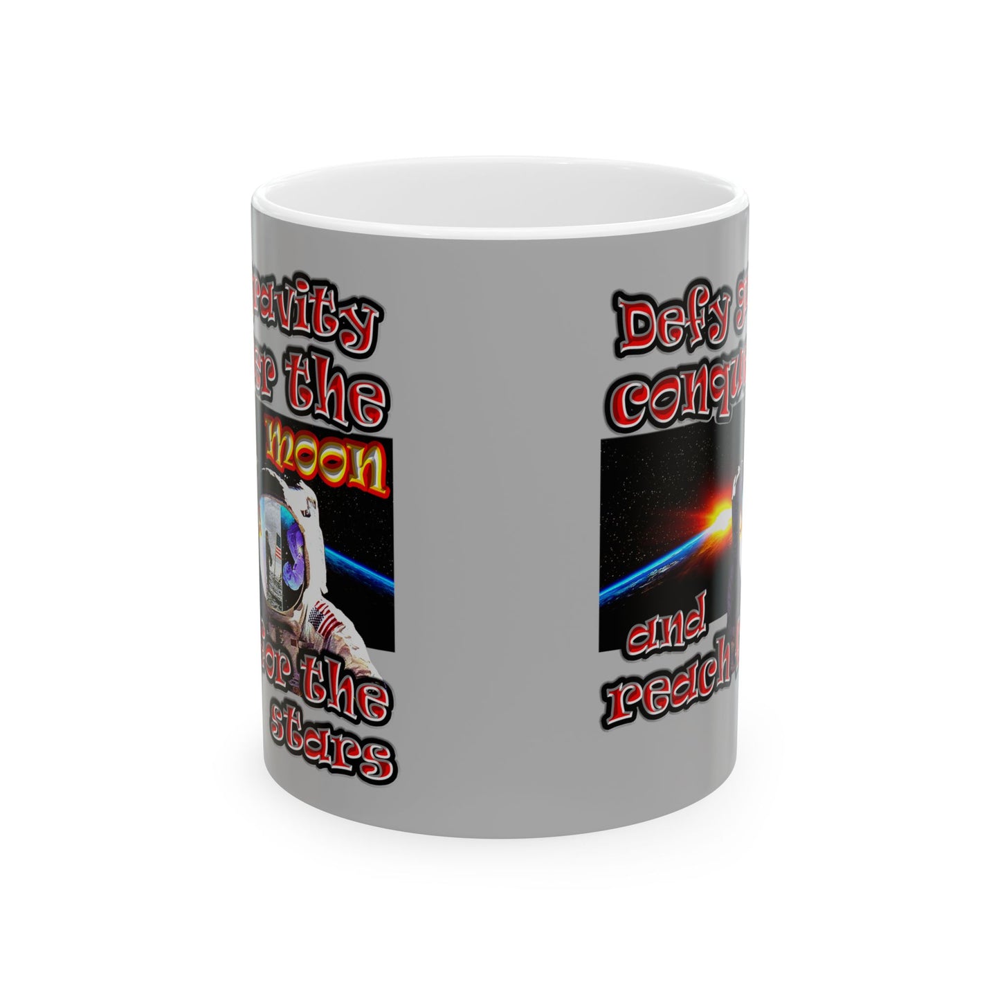 defy conquer reach - White Mug (light grey)