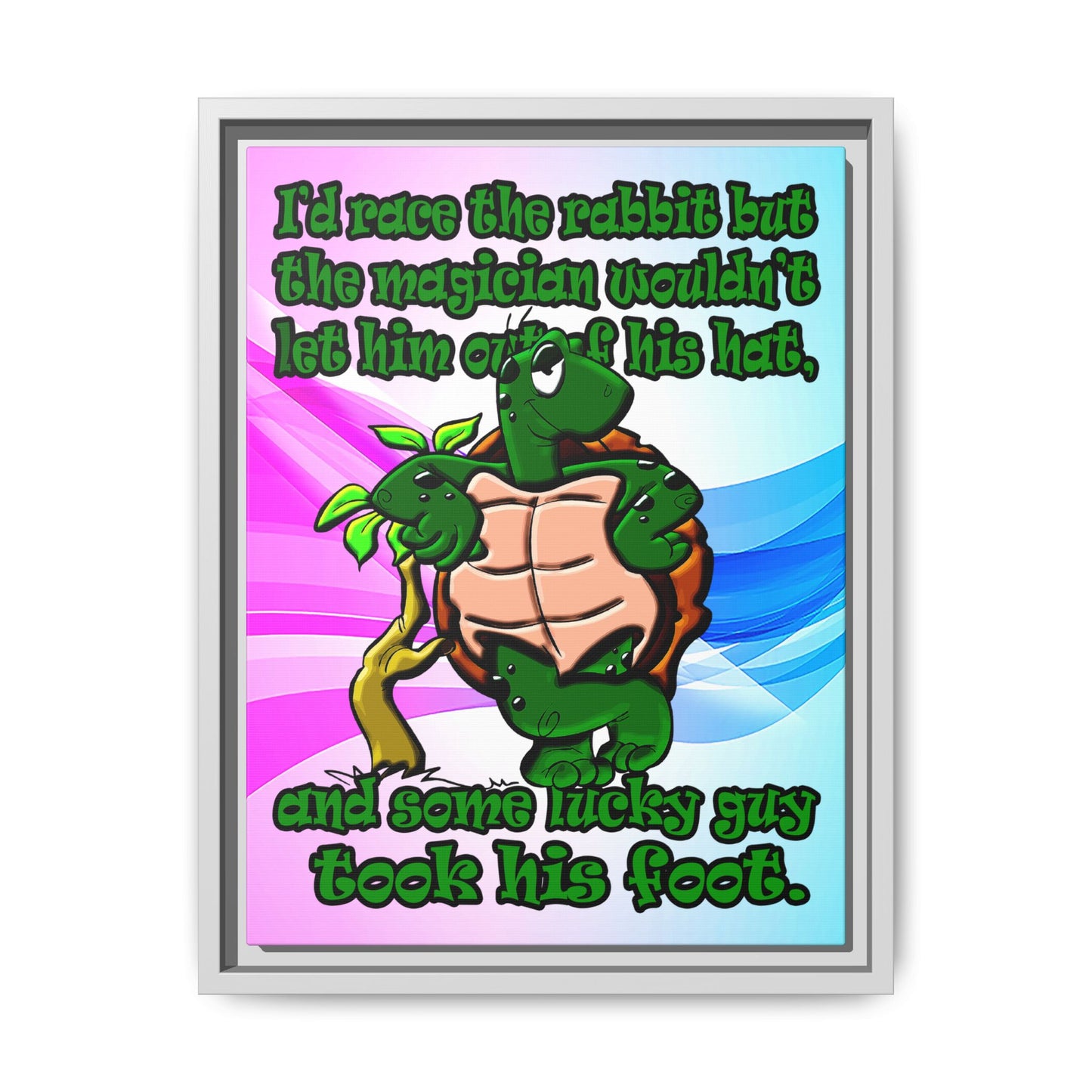 turtle race - framed canvas art (light blue-pink wave)