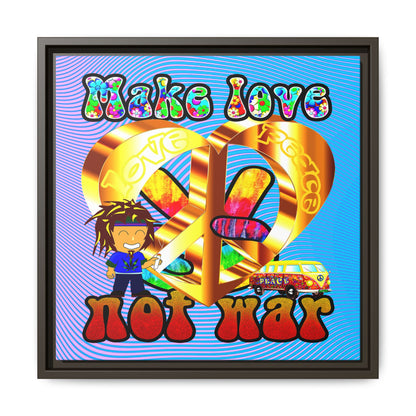 love peace - framed canvas art (light blue-purple wave)
