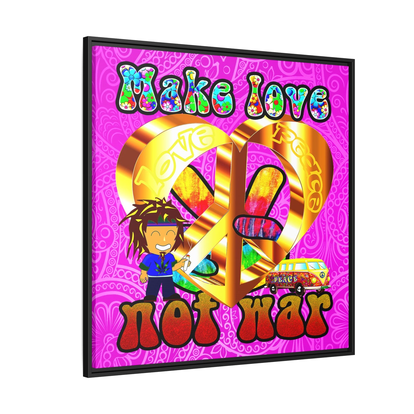 love peace - framed canvas art (pink swirl)