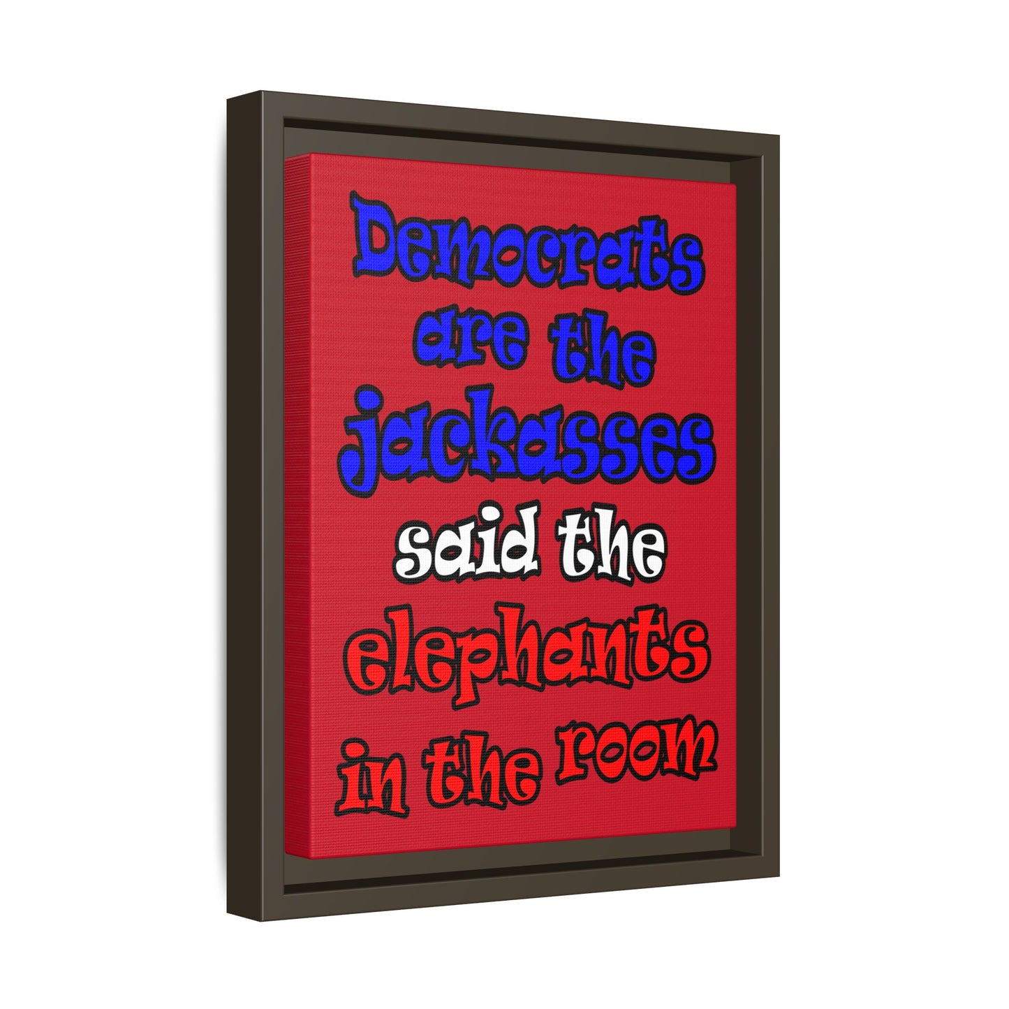donkeys and elephants - framed canvas art (dark red)