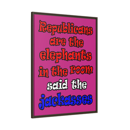 donkeys and elephants - framed canvas art (pink)