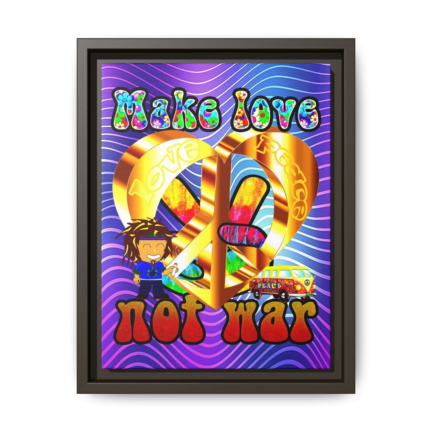 love peace - framed canvas art (purple wave)