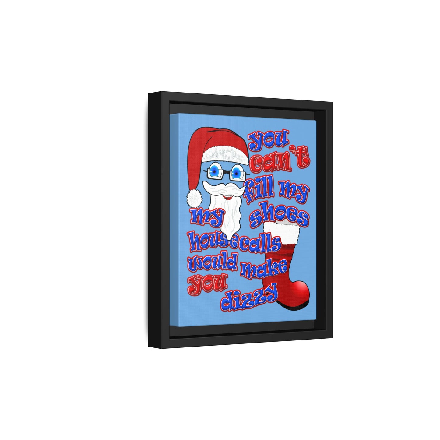 santa's shoes - framed canvas art (light blue)