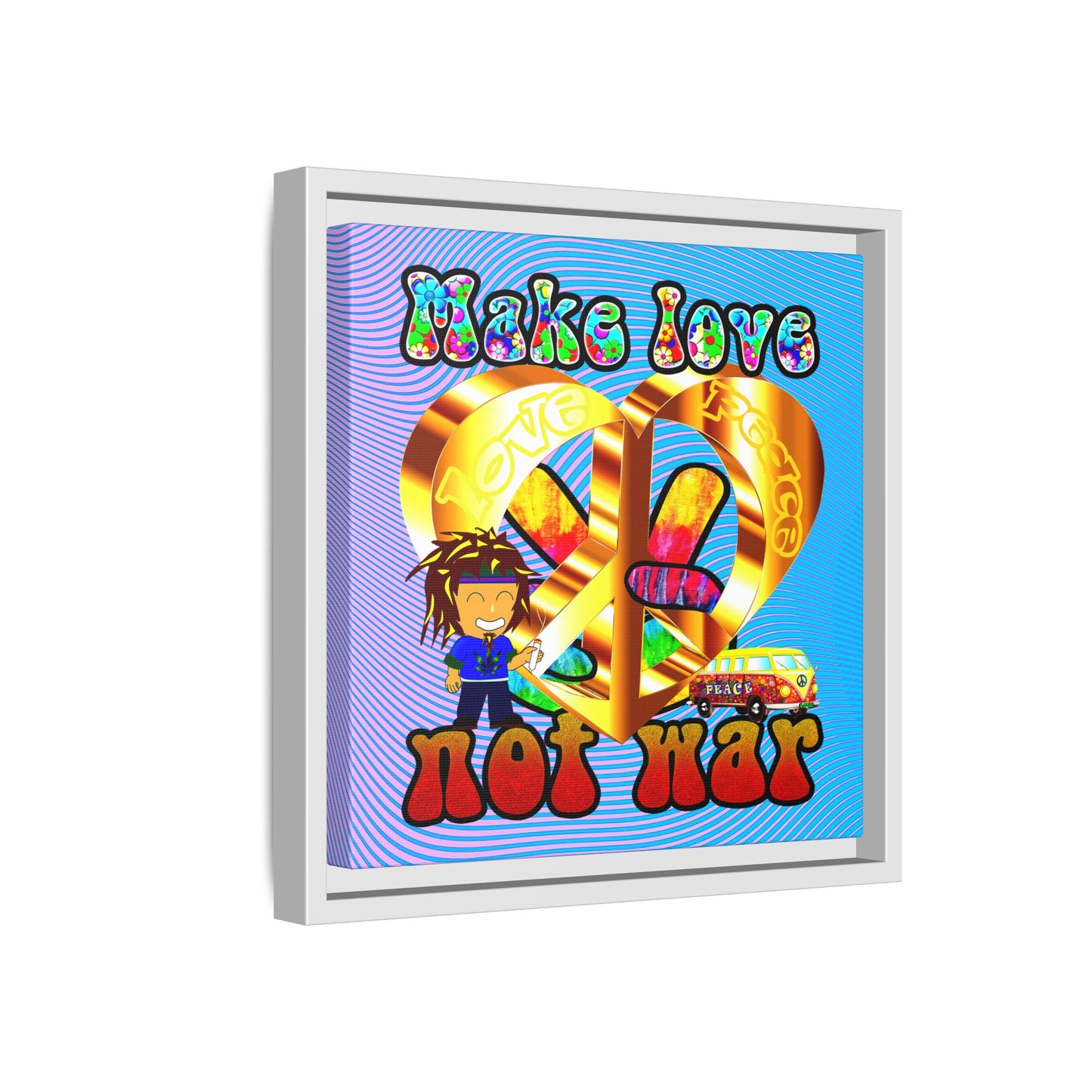 love peace - framed canvas art (light blue-purple wave)