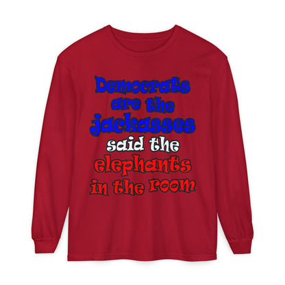donkeys and elephants - Unisex Garment-dyed Long Sleeve T-Shirt