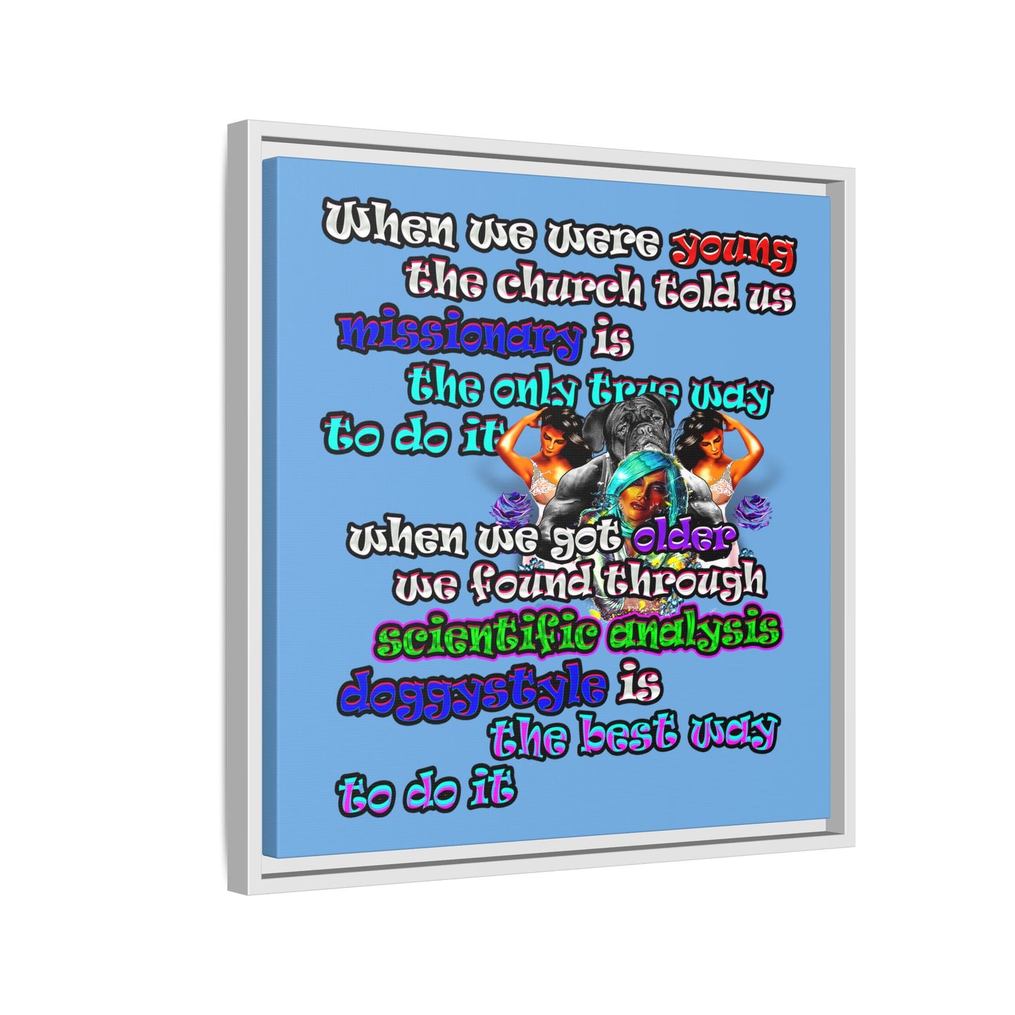 doggystyle - framed canvas art (light blue)