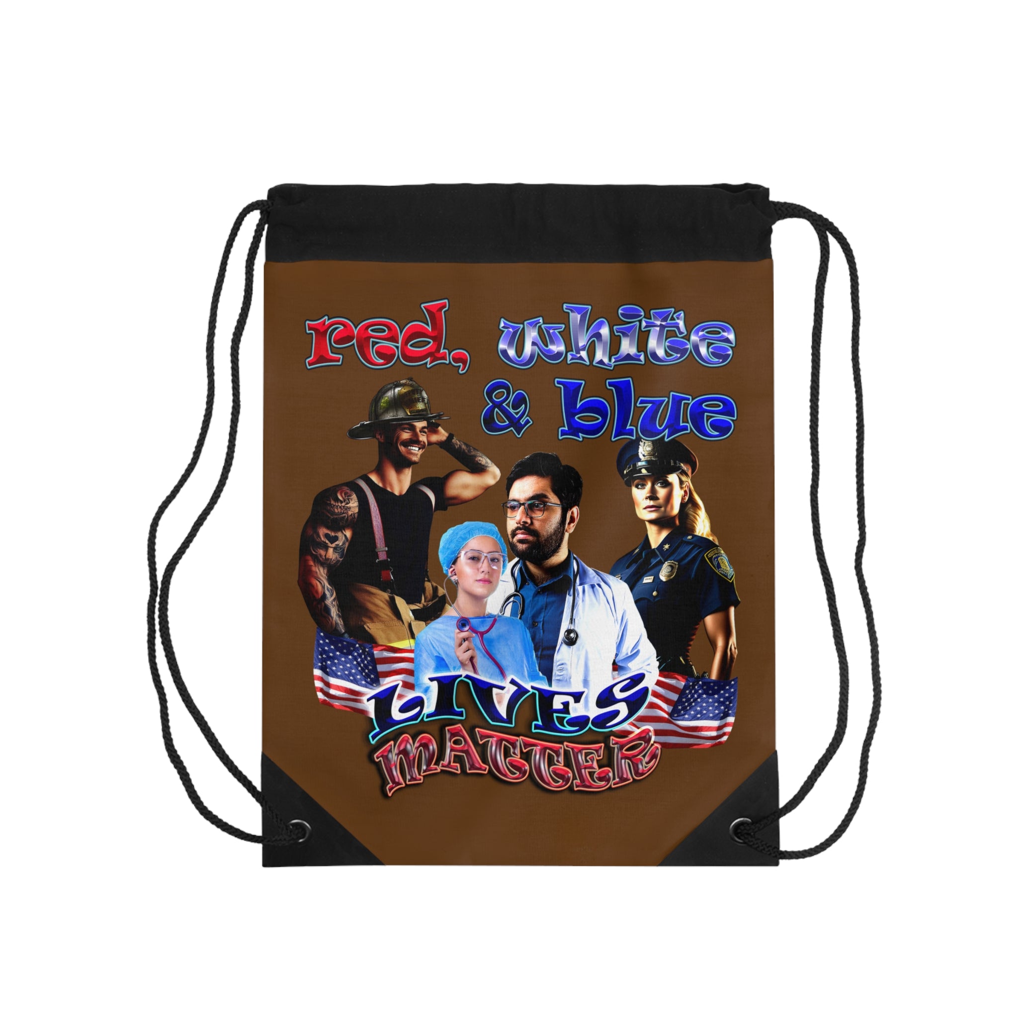 rw&b lives matter - Drawstring Bag (brown)