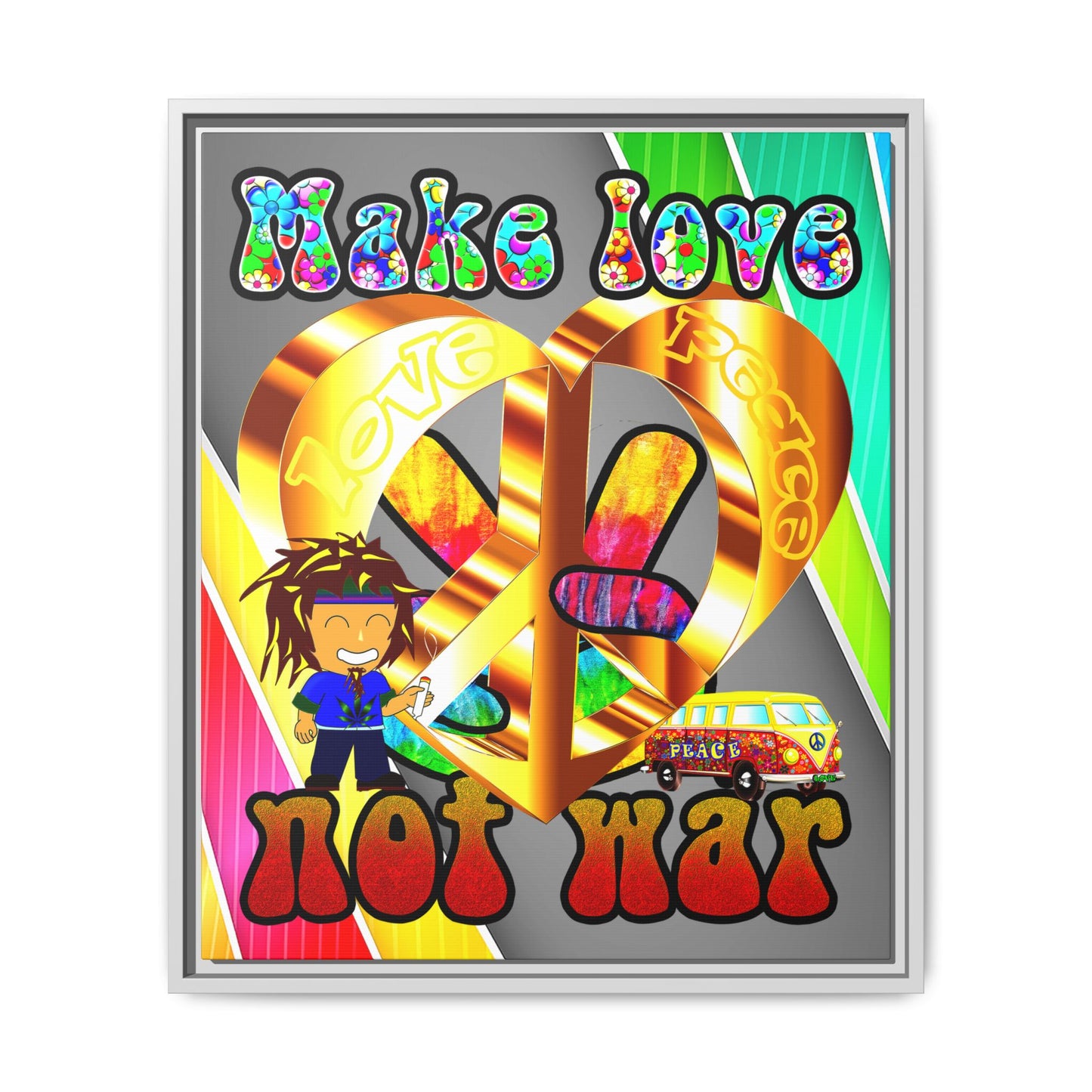 love peace - framed canvas art (rainbow split)