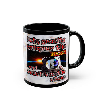 defy conquer reach - Black Mug (white marble)