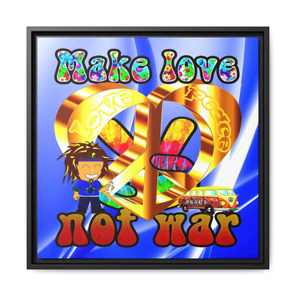 love peace - framed canvas art (blue-white wave)