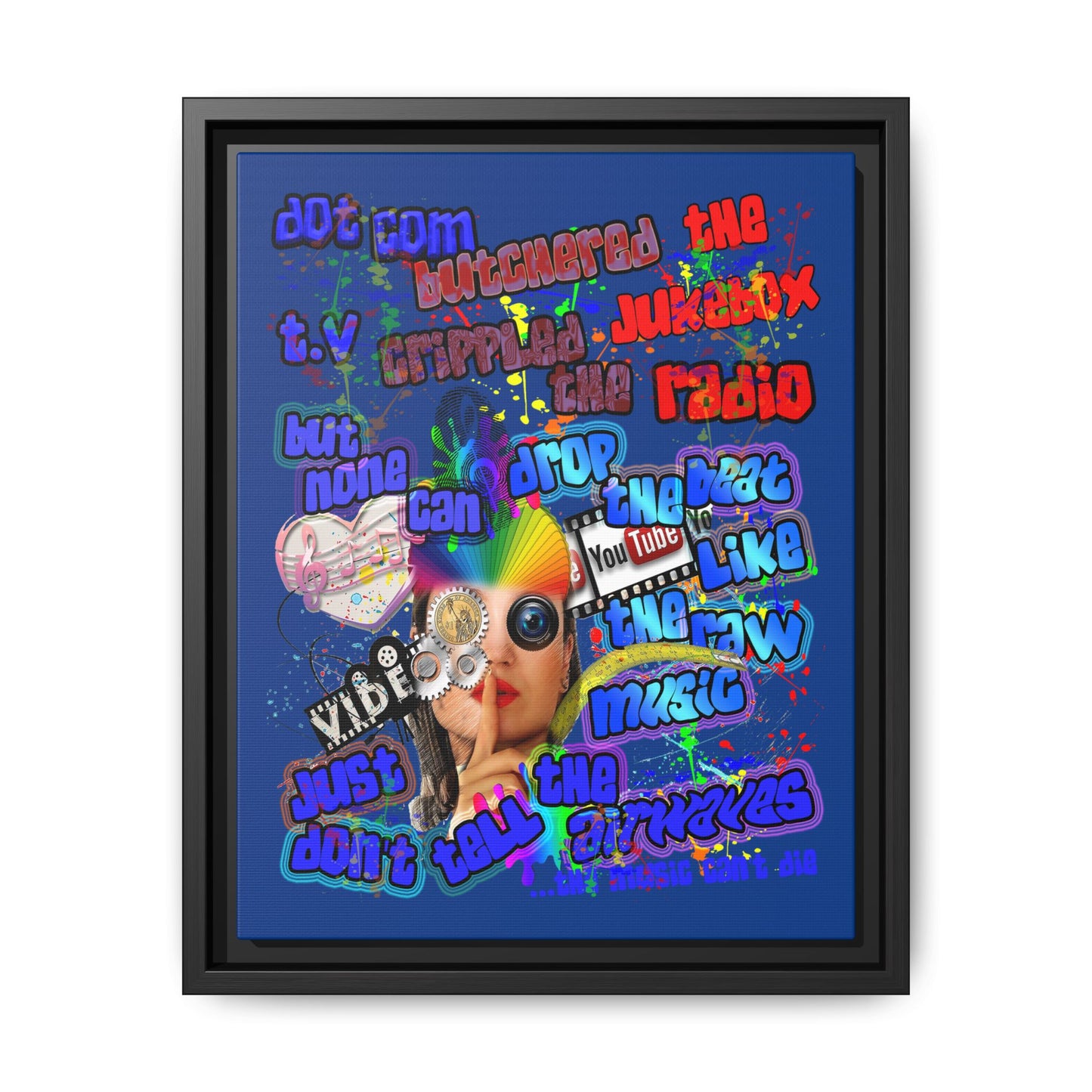 drop the beat - framed canvas art (dark blue)