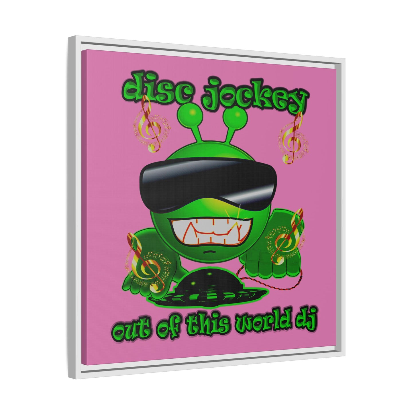 disc jockey - framed canvas art (light pink)