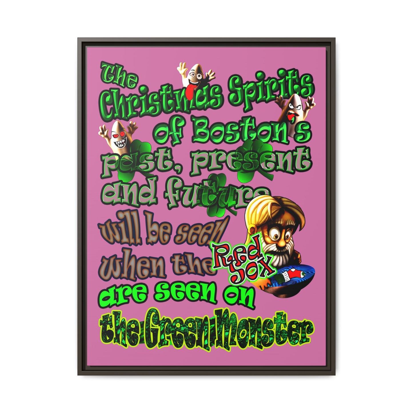 christmas spirits of boston - framed canvas art (light pink)