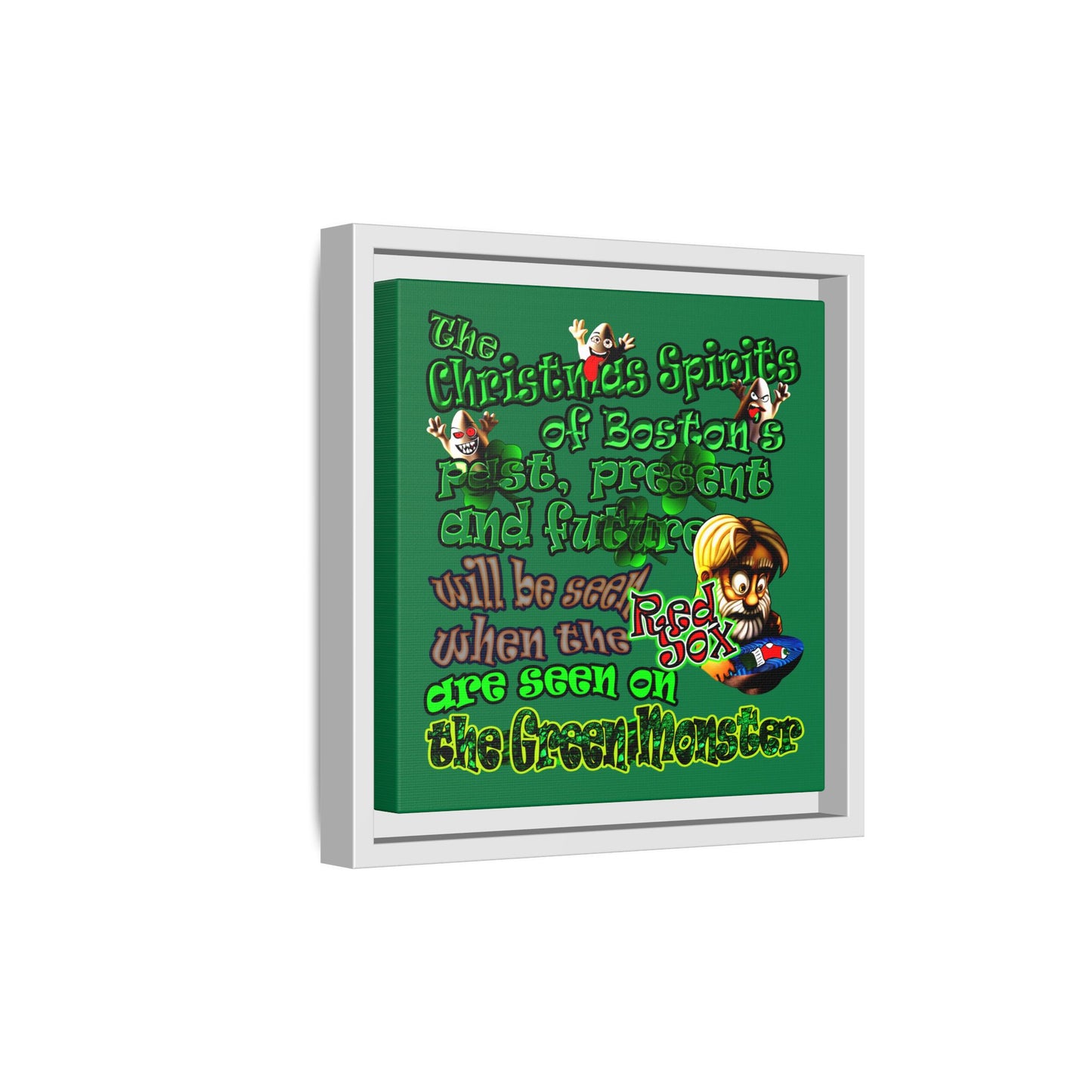 christmas spirits of boston - framed canvas art (dark green)