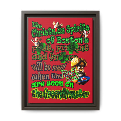 christmas spirits of boston - framed canvas art (dark red)