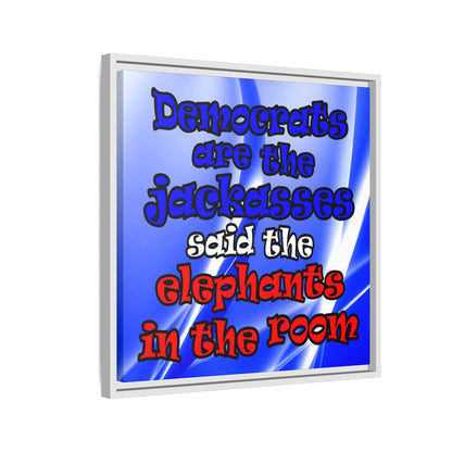 donkeys and elephants - framed canvas art (blue-white wave)