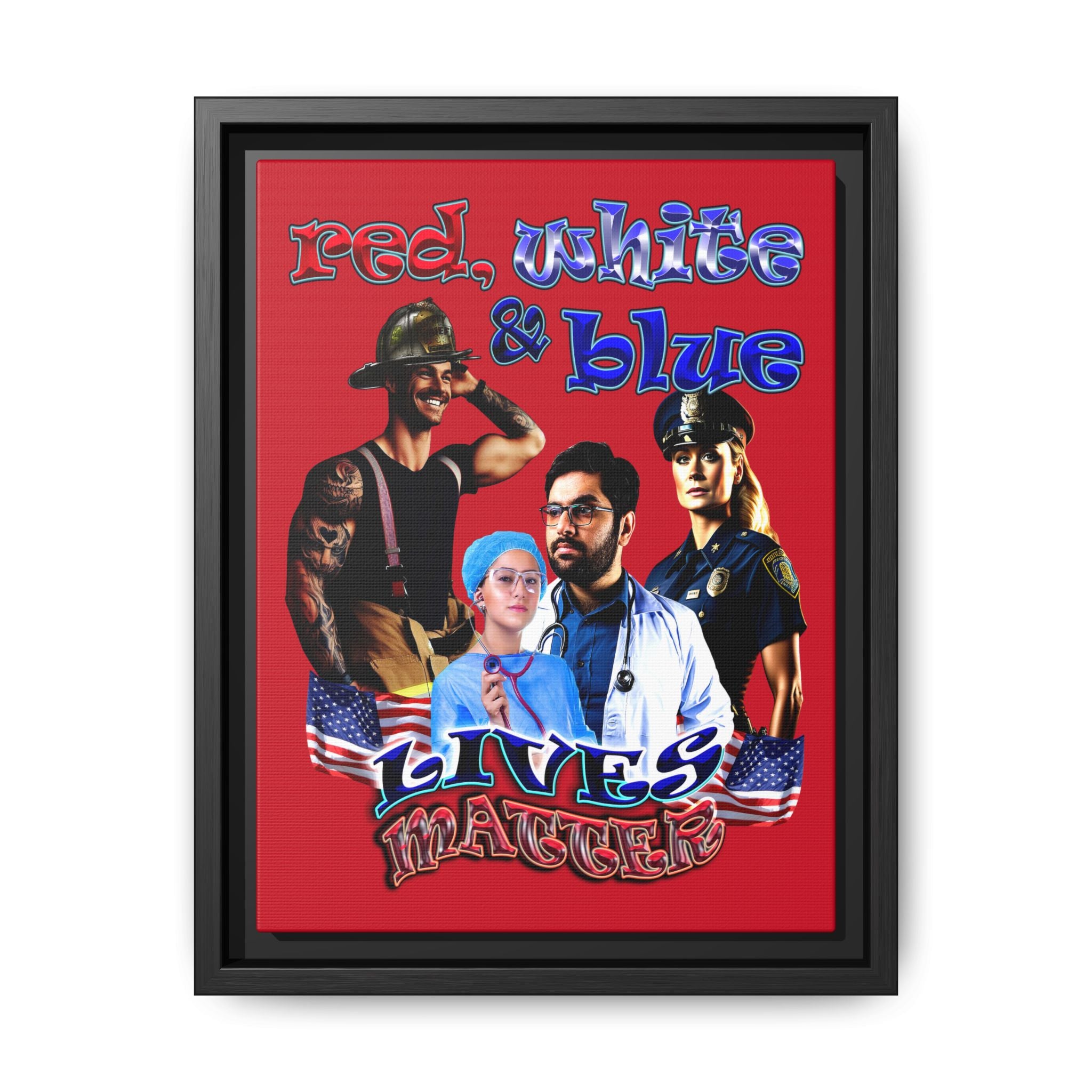 rw&b lives matter - framed canvas art (dark red)