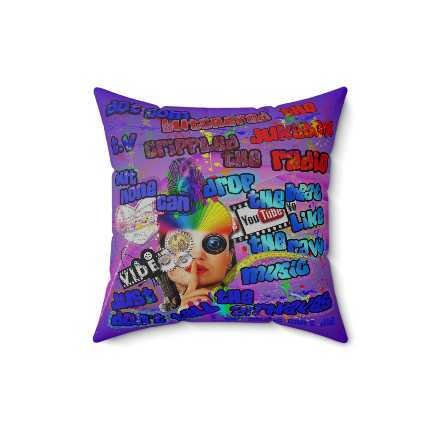 drop the beat - Spun Polyester Square Pillow - (purple-pink wave)