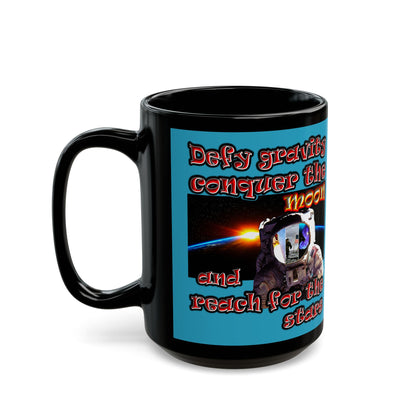 defy conquer reach - Black Mug (turquoise)