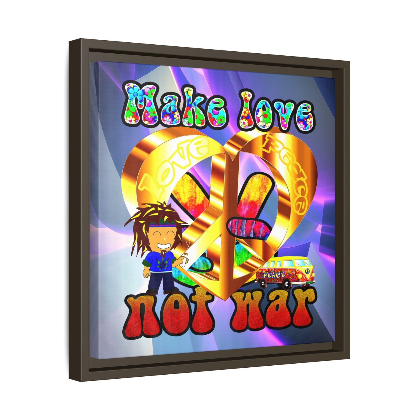 love peace - framed canvas art (grey-pink wave)