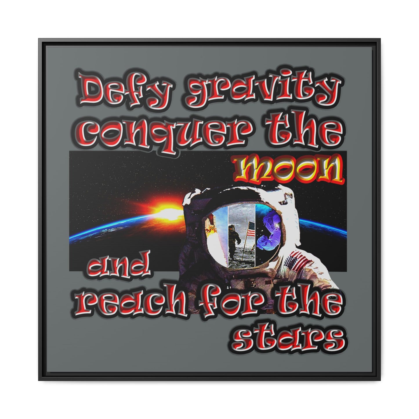 defy conquer reach - framed canvas art (dark grey)