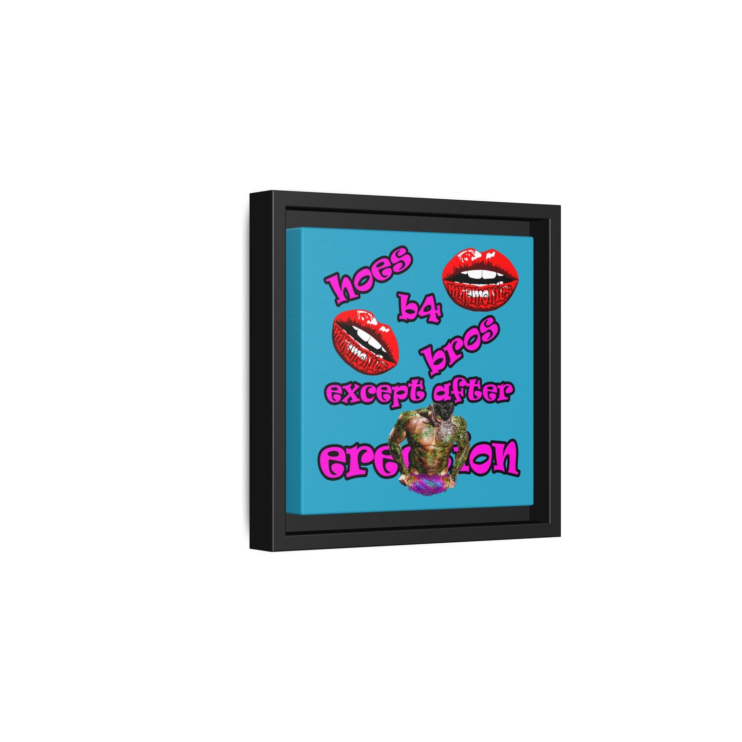 hoes b4 bros - framed canvas art (turquoise)