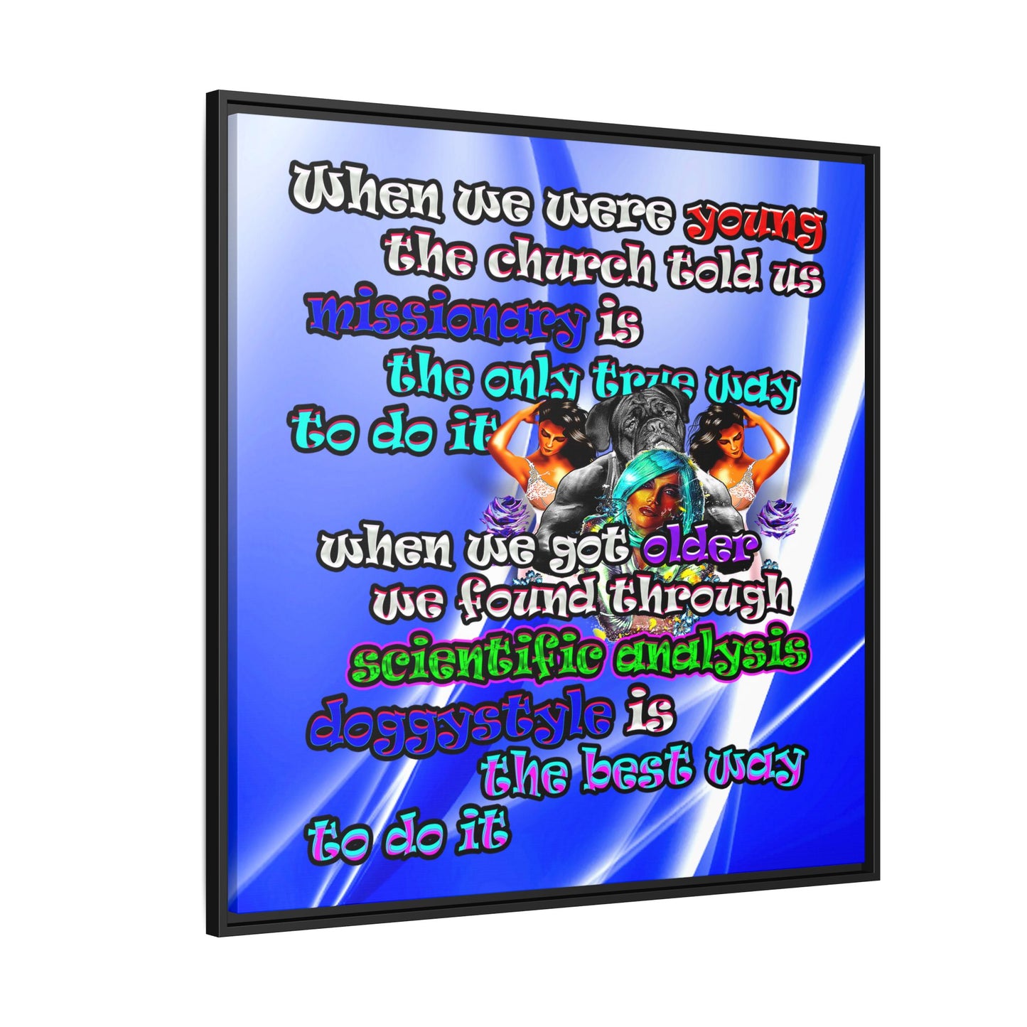 doggystyle - framed canvas art (blue-white wave)