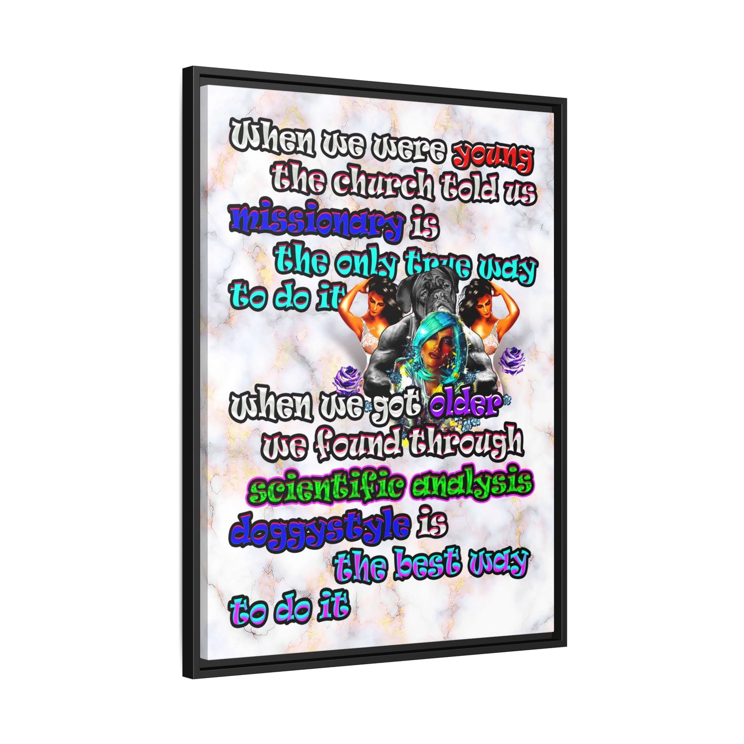 doggystyle - framed canvas art (white marble)