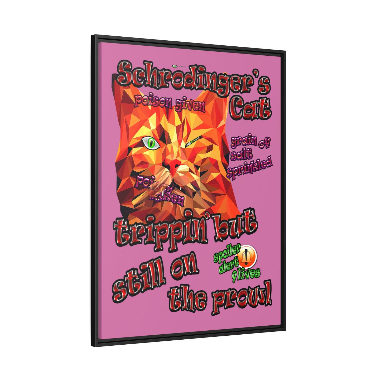 schrodinger's cat - framed canvas art (light pink)