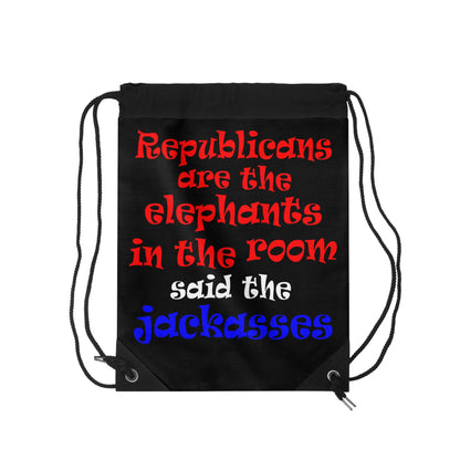 donkeys and elephants - Drawstring Bag (black)