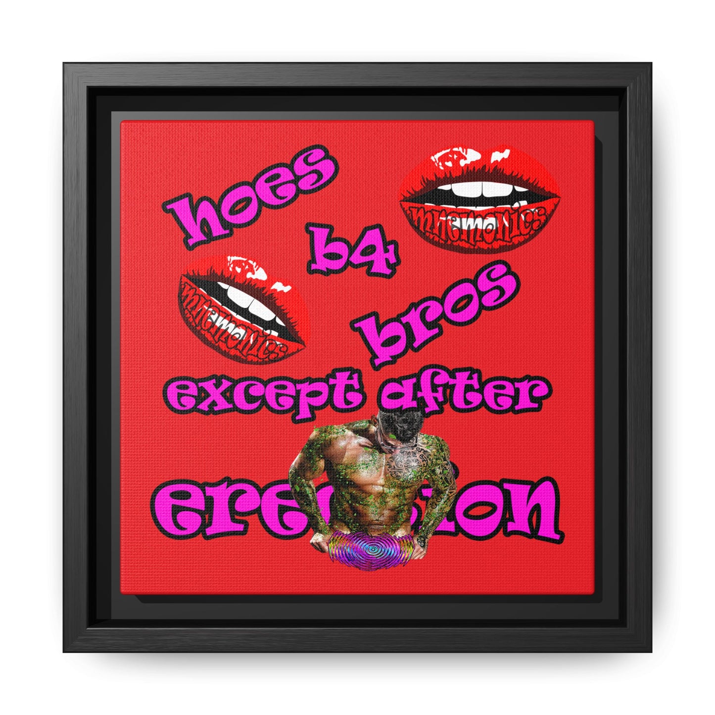 hoes b4 bros - framed canvas art (red)