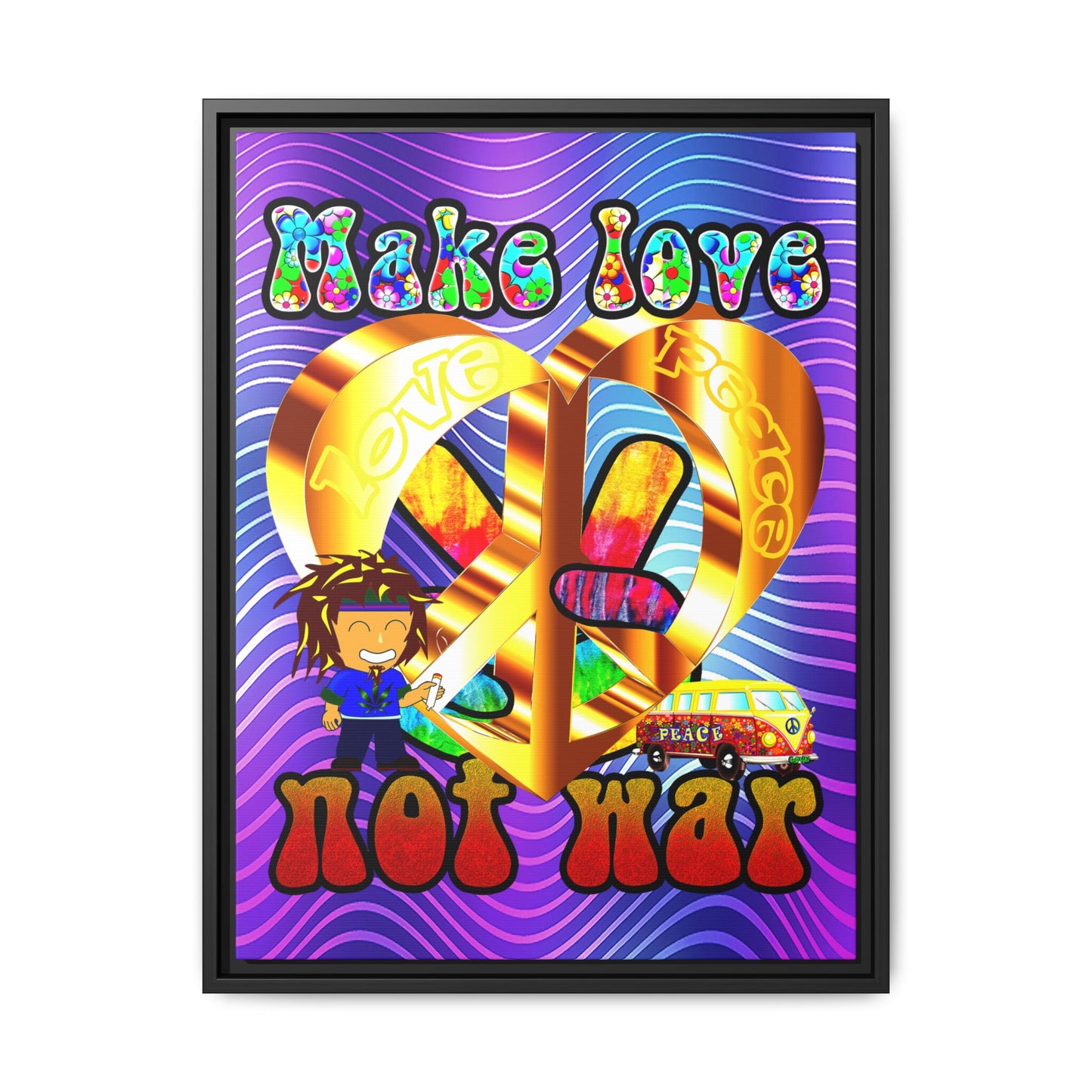 love peace - framed canvas art (purple wave)