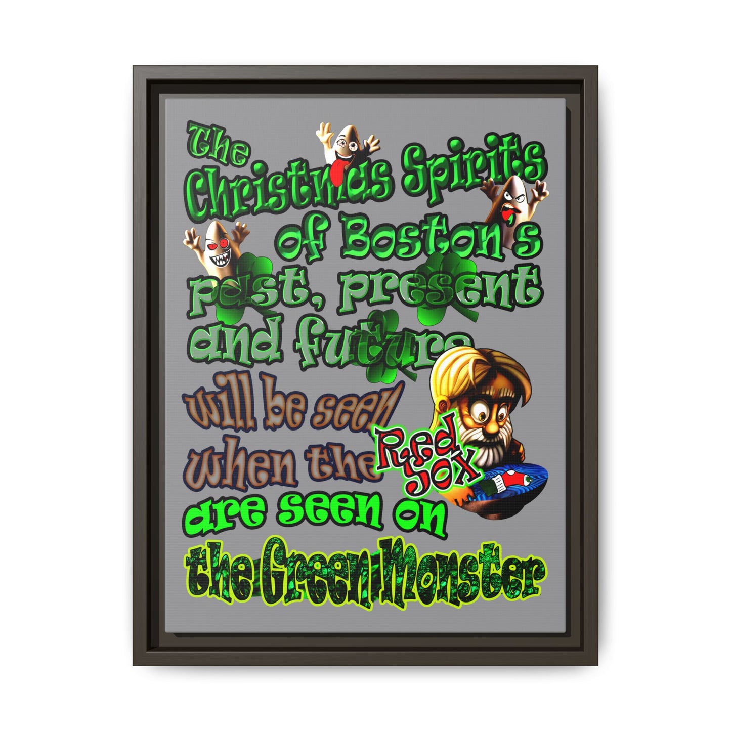 christmas spirits of boston - framed canvas art (grey)