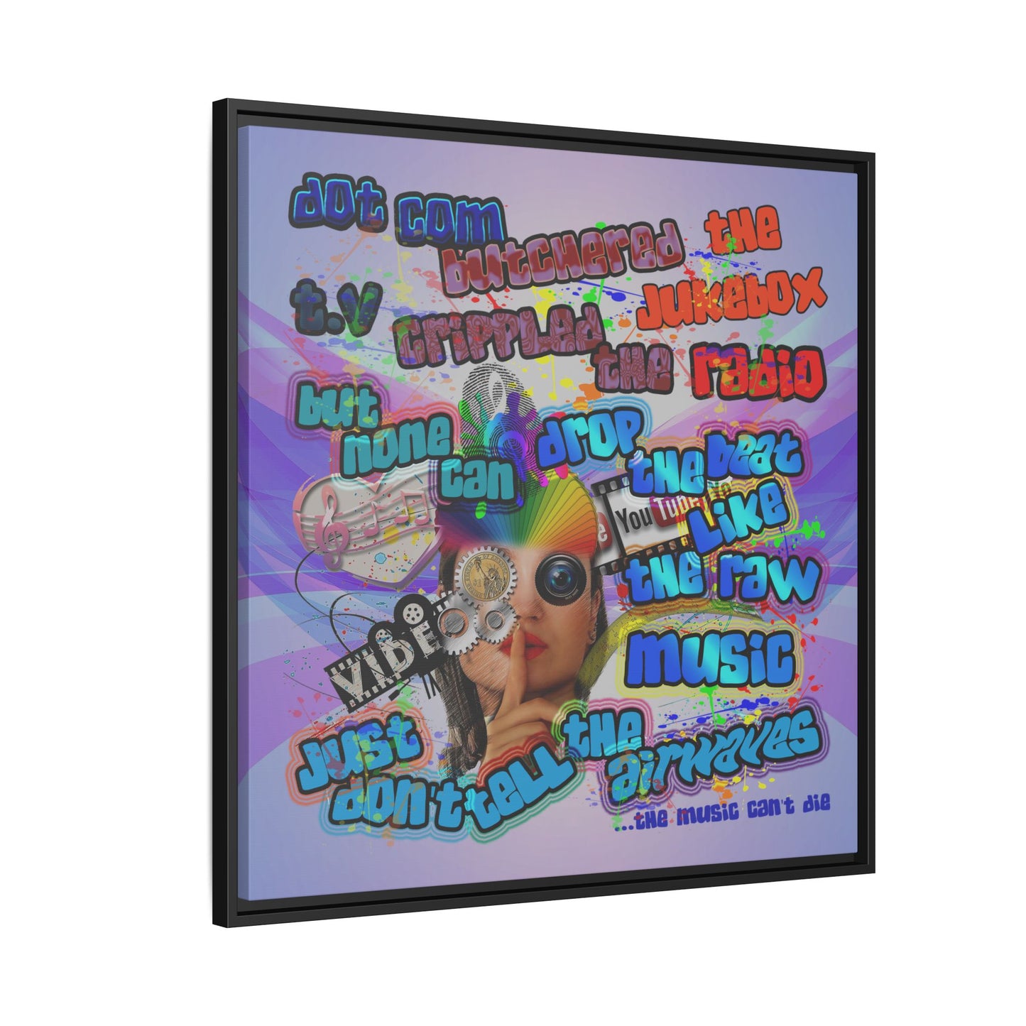 drop the beat - framed canvas art (light blue-pink wave)