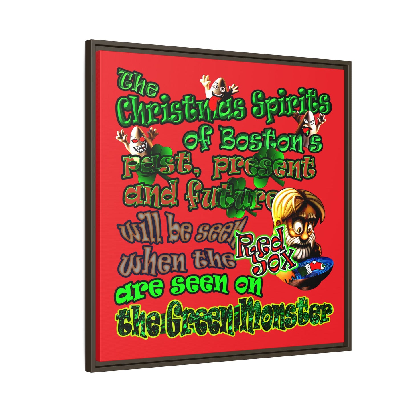 christmas spirits of boston - framed canvas art (red)