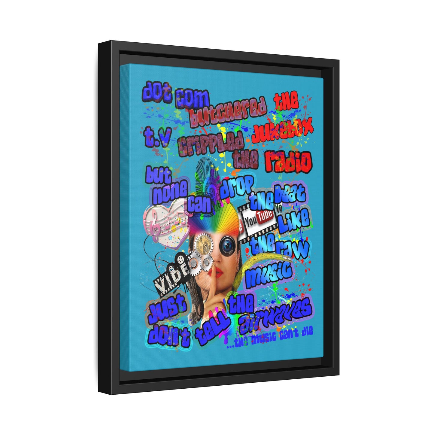 drop the beat - framed canvas art (turquoise)