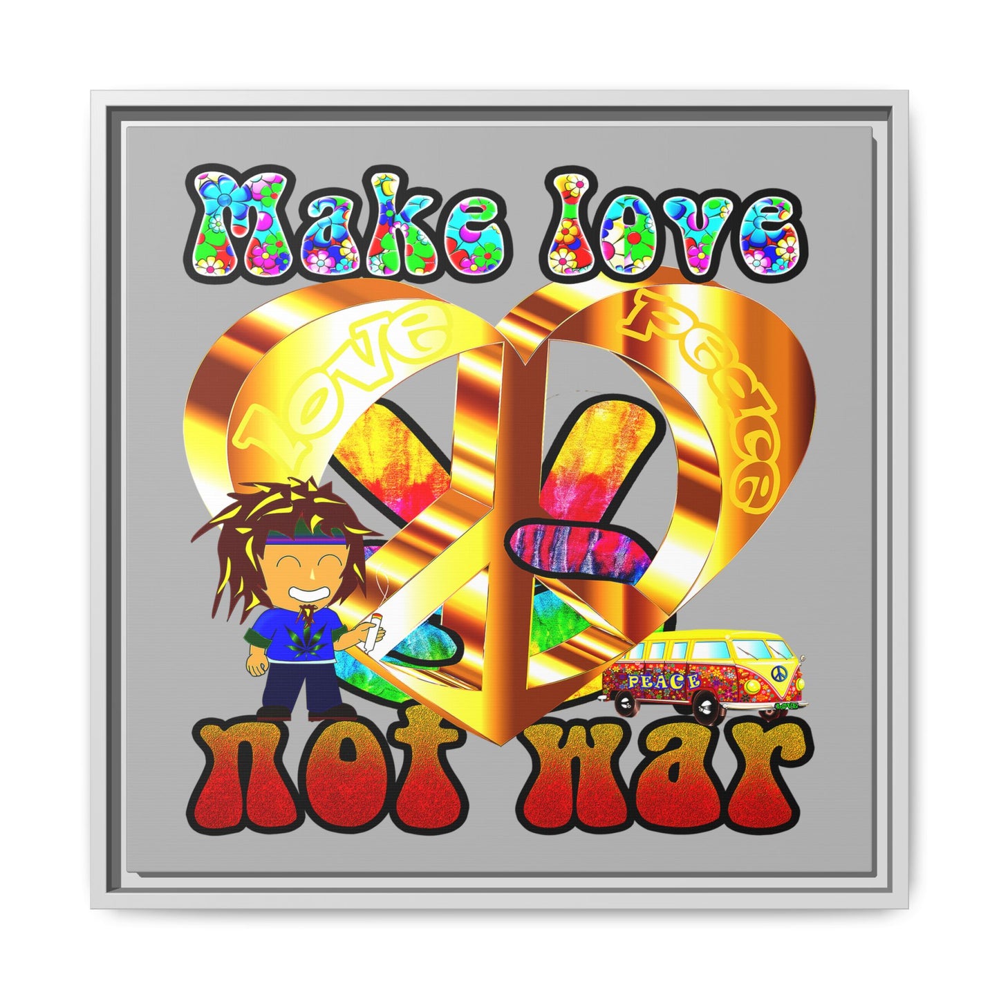love peace - framed canvas art (light grey)