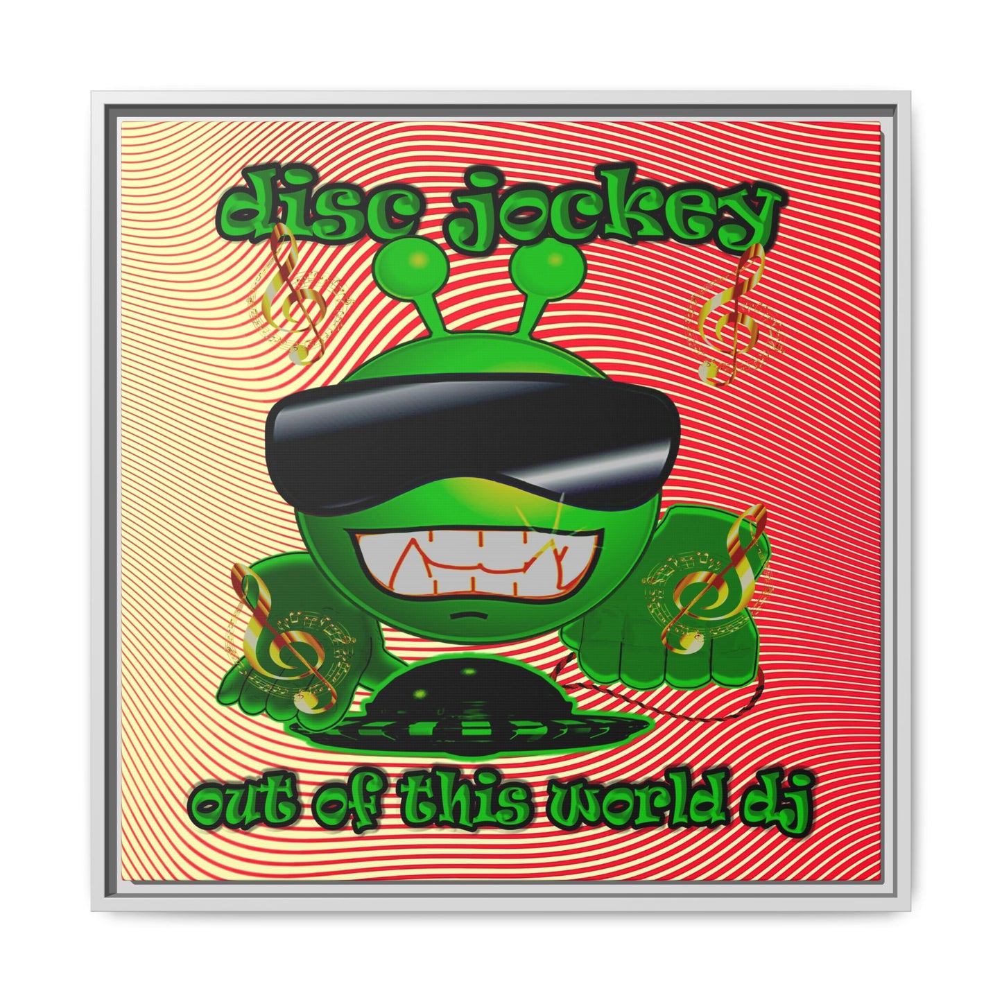 disc jockey - framed canvas art (yellow-orange wave)