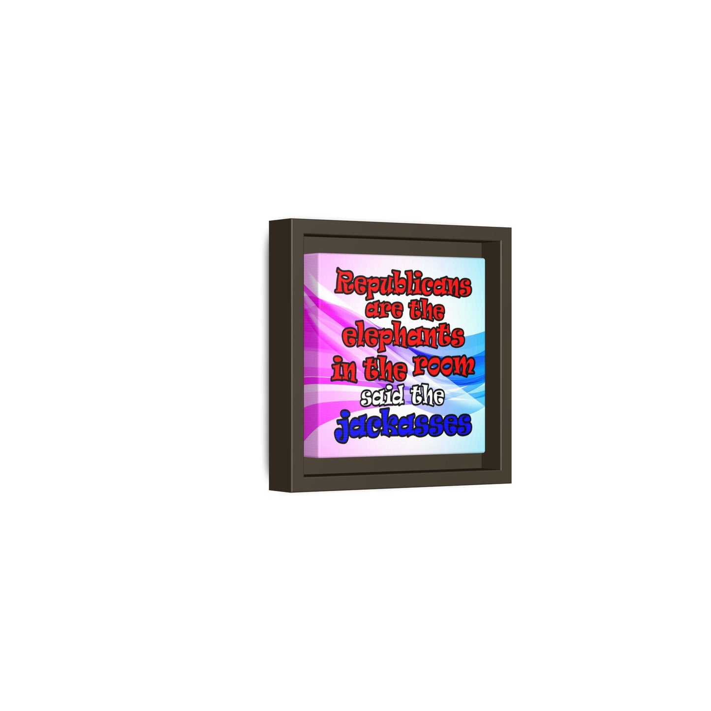 donkeys and elephants - framed canvas art (light blue-pink wave)