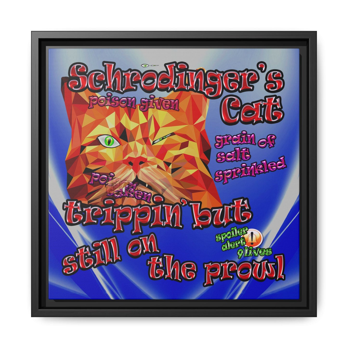 schrodinger's cat - framed canvas art (blue-white wave)