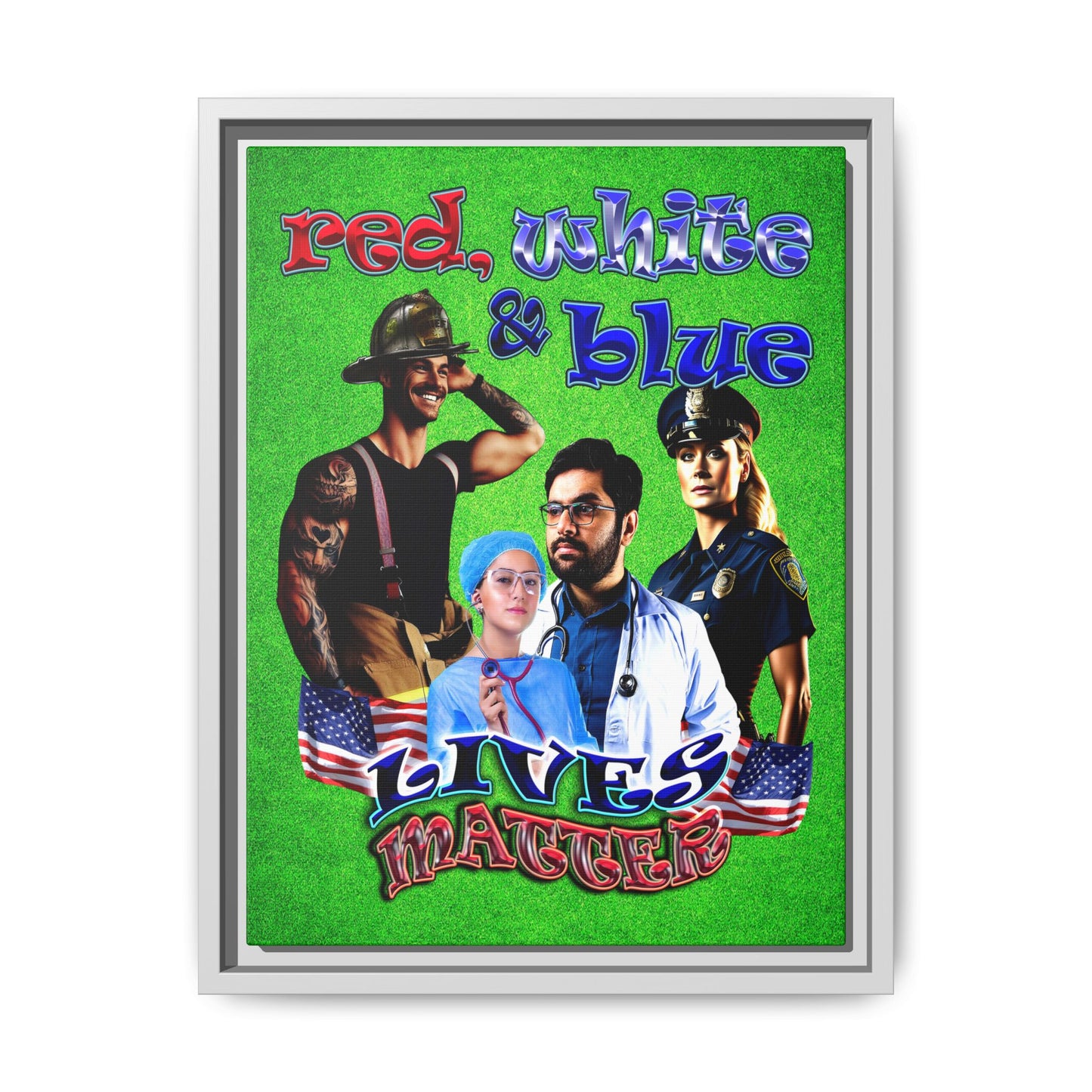rw&b lives matter - framed canvas art (green turf)