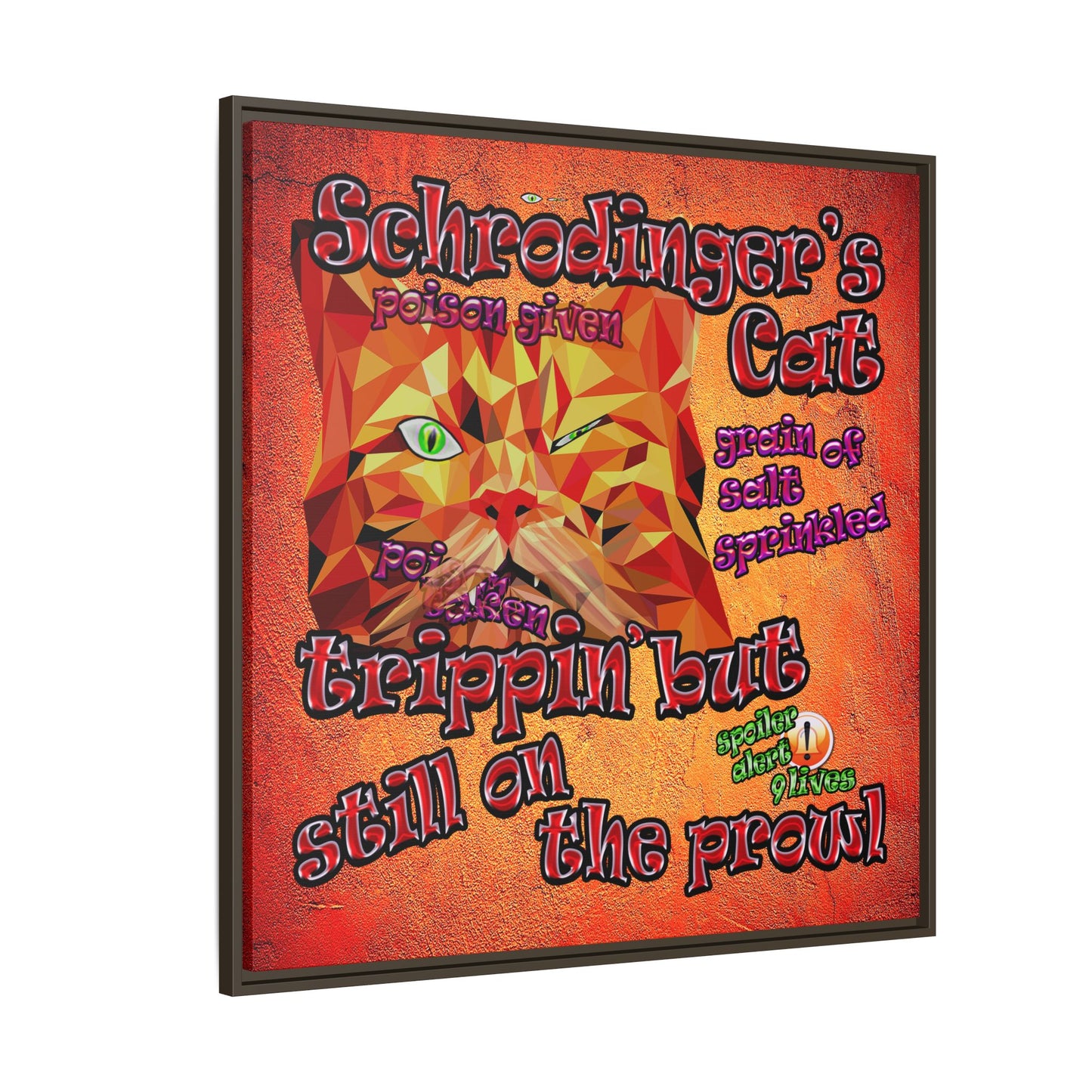 schrodinger's cat - framed canvas art (burnt orange)