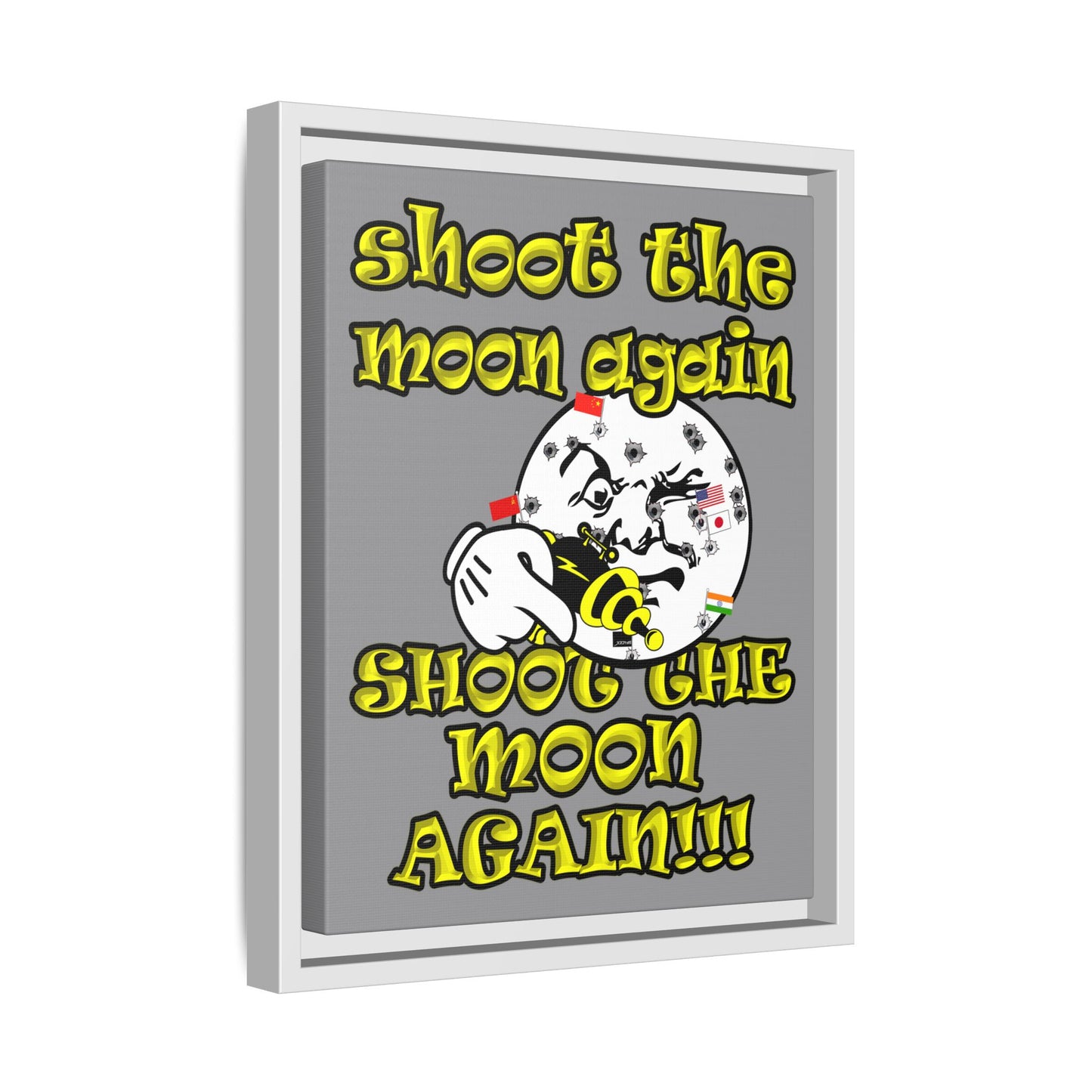 shoot the moon again - framed canvas art (grey)