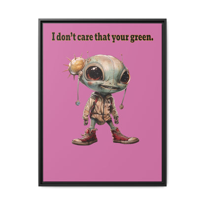 I don't care that your green - framed canvas art (light pink)